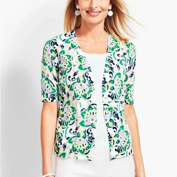 Talbots Sweaters - NWT TALBOTS KELLY BLOOMING PAISLEY FULL NEEDLE CARDIGAN Sz: Mp